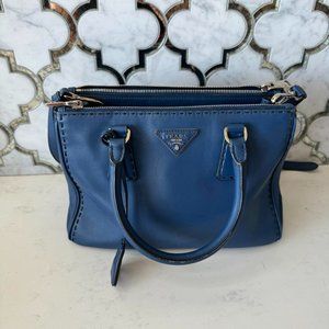 Prada Galleria Double Zip Tote Stitched City Calf Blue